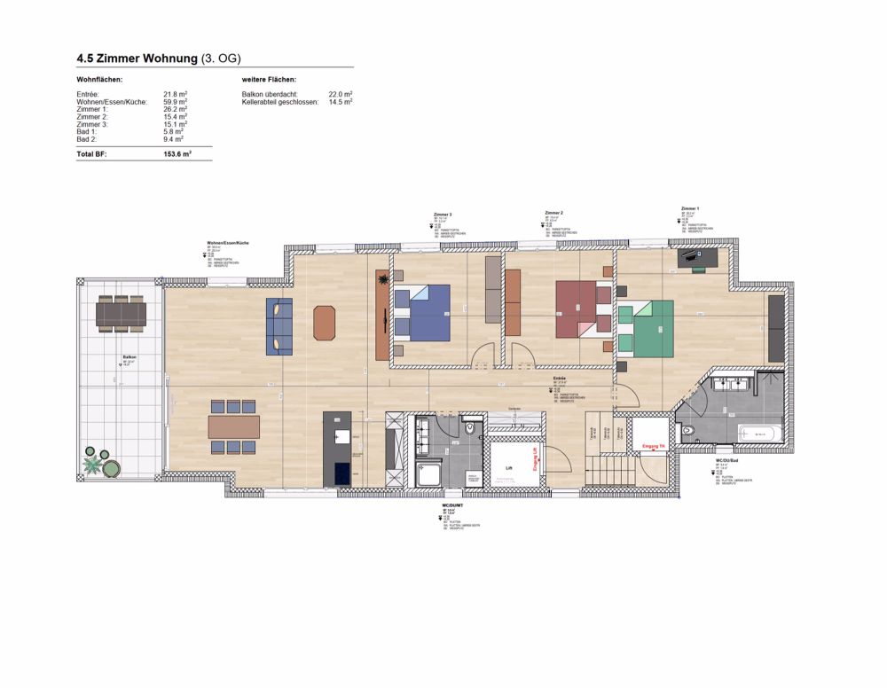 grosse und sonnige 4.5 Zimmer-Wohnung mit Sicht auf Regensberg - Bild 3