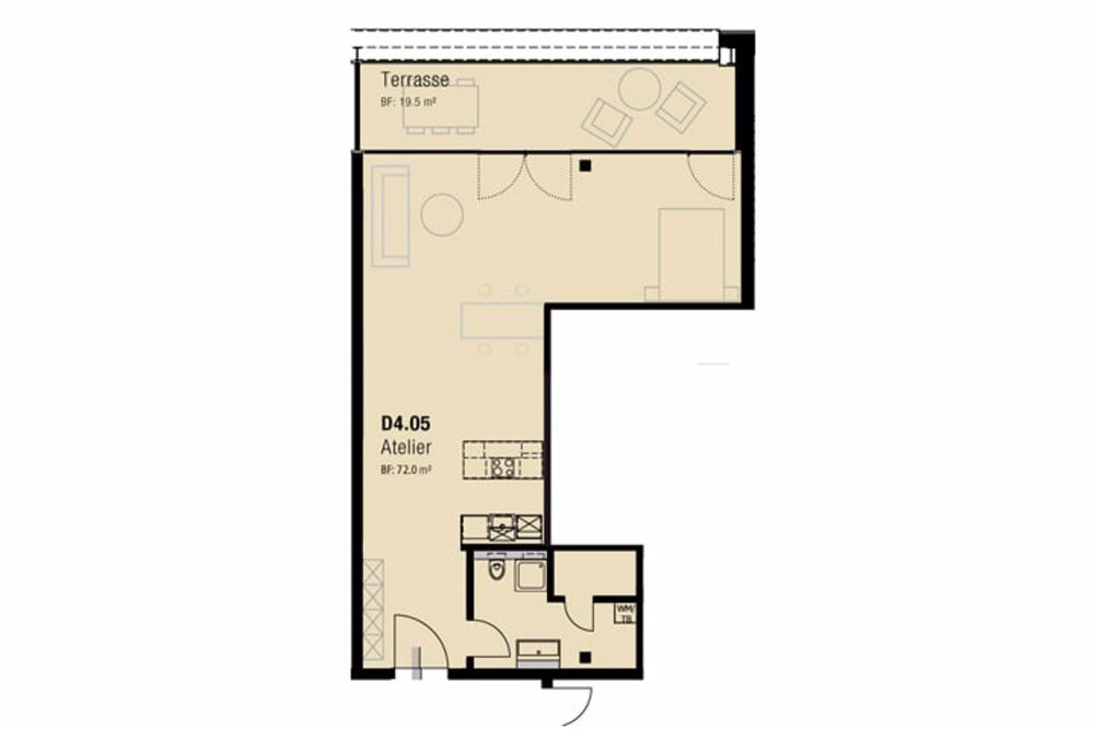 Kleinloft (72 m²) mit 20 m² Loggia - azireal_Loft D4 05_Grundriss