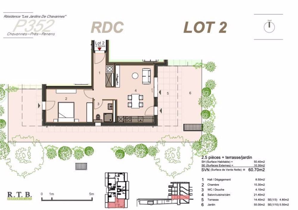 Appartement 2,5 pces au rez avec jardin à Chavannes, lot 2 - Bild 6