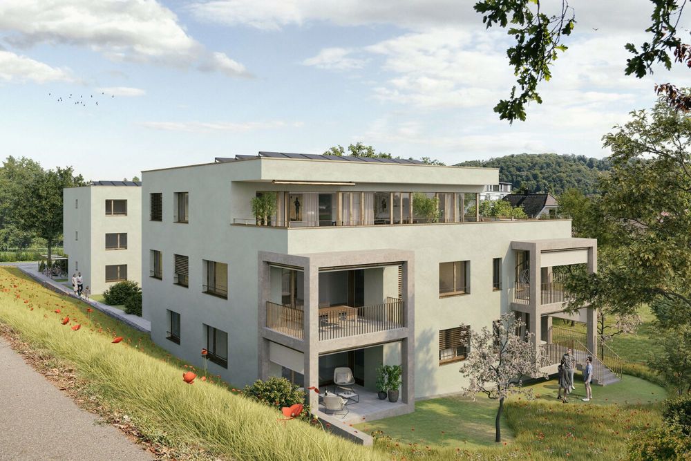 Schöner wohnen in Münchenstein. Nachhaltig und energieeffizient. - Visualisierung Aussenansicht