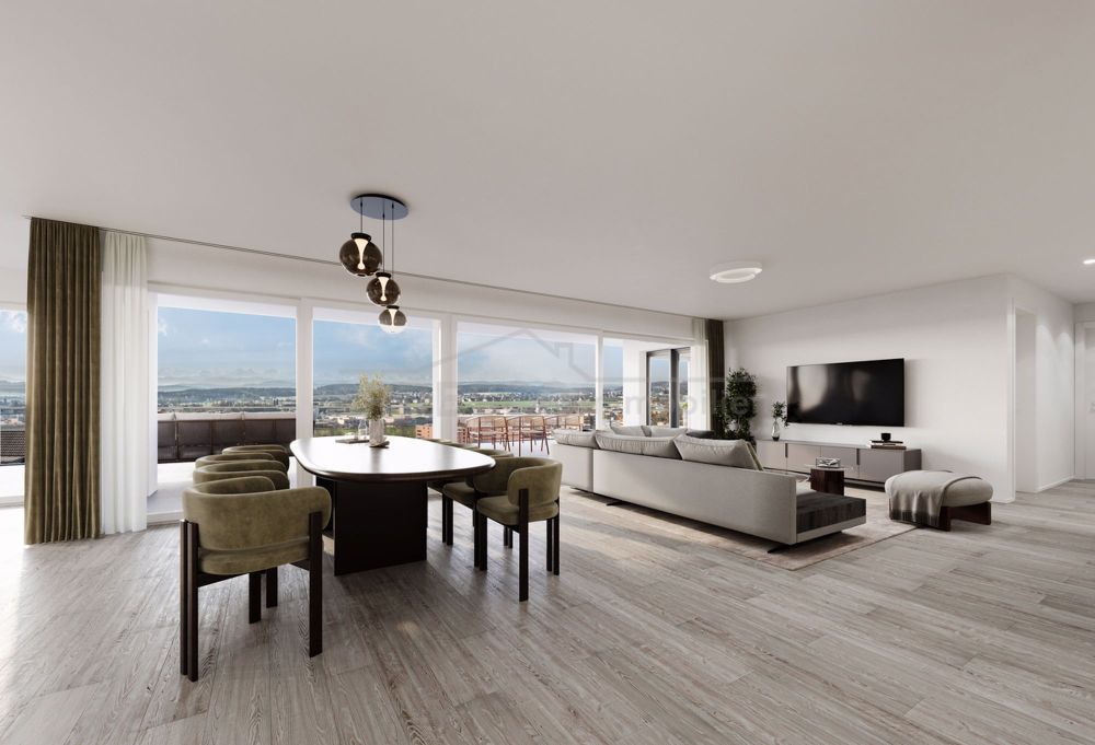 Weitblick Egerkingen - exklusives Wohnen mit Blick auf die Alpen! - Helles Wohnzimmer mit Weitblick