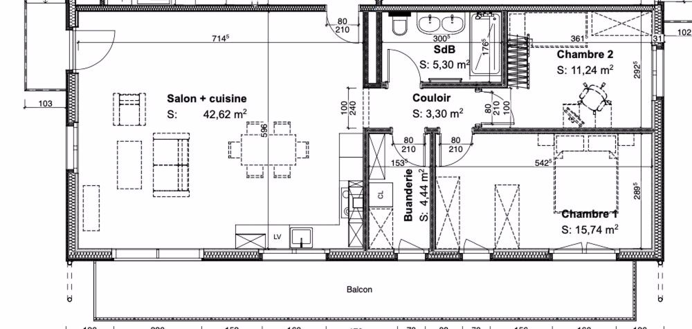 Wohnung mit 3.5 Zimmern im 1. Stock - Plan
