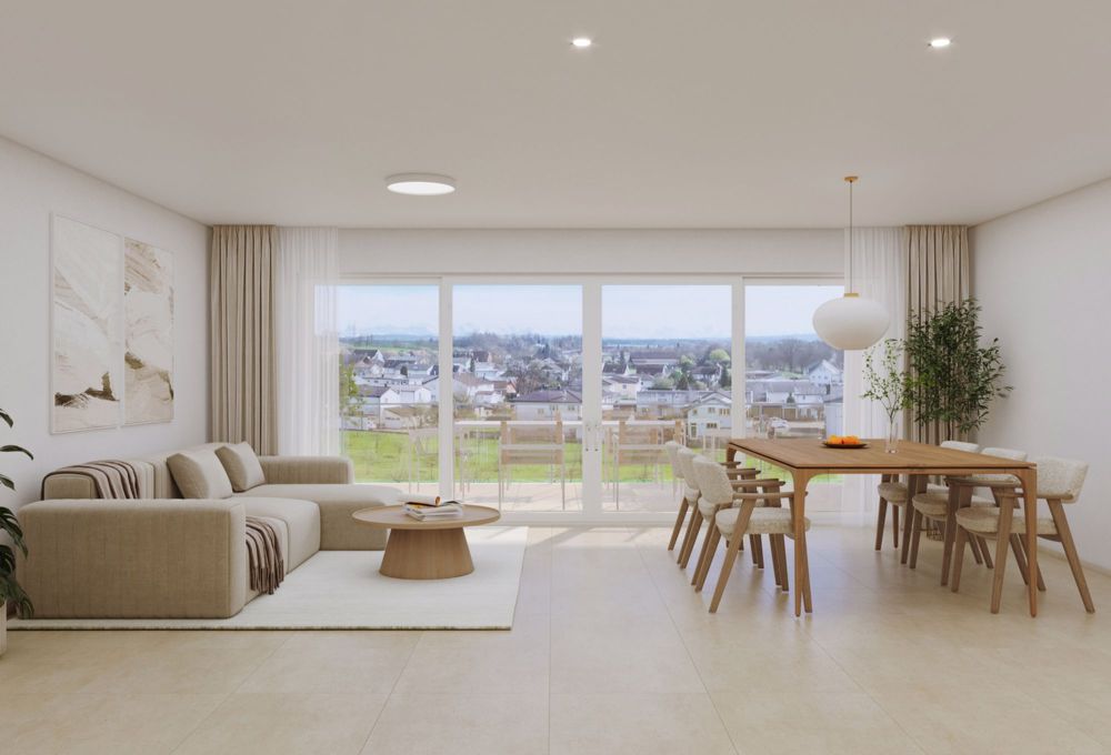 3.5 Z.-Wohnung im EG, 89m2 Netto Wohnfläche, 35m2 gedeckter Balkon - Wohnen mit Aussicht