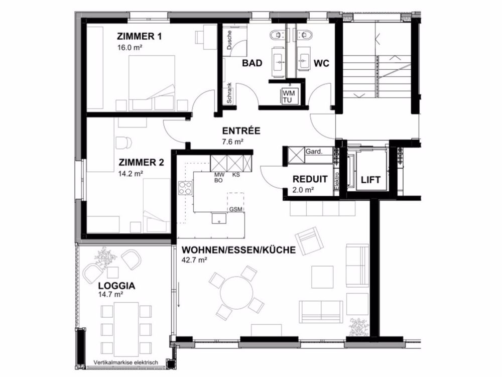 Neubau 3.5 Zimmer-Wohnung in Wil ZH - Grundriss