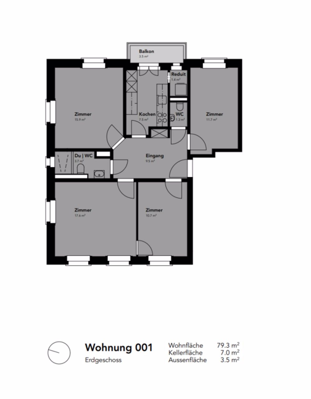 Erstbezug im Herzen von Küsnacht – Einmaliges, modernes Wohnerlebnis - Grundrissplan 4.5-Zimmerwohnung