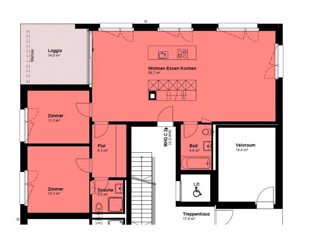 Moderne helle Wohnung - Grundriss