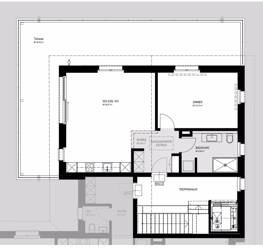 Erstvermietung moderne 2.5-Zimmer- Attika-Wohnung mit Terrasse und Aussicht - Bild 5