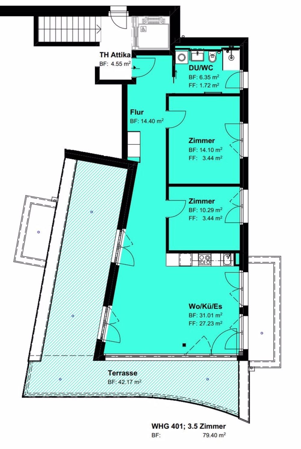 helle und moderne Attikawohnung - Grundriss
