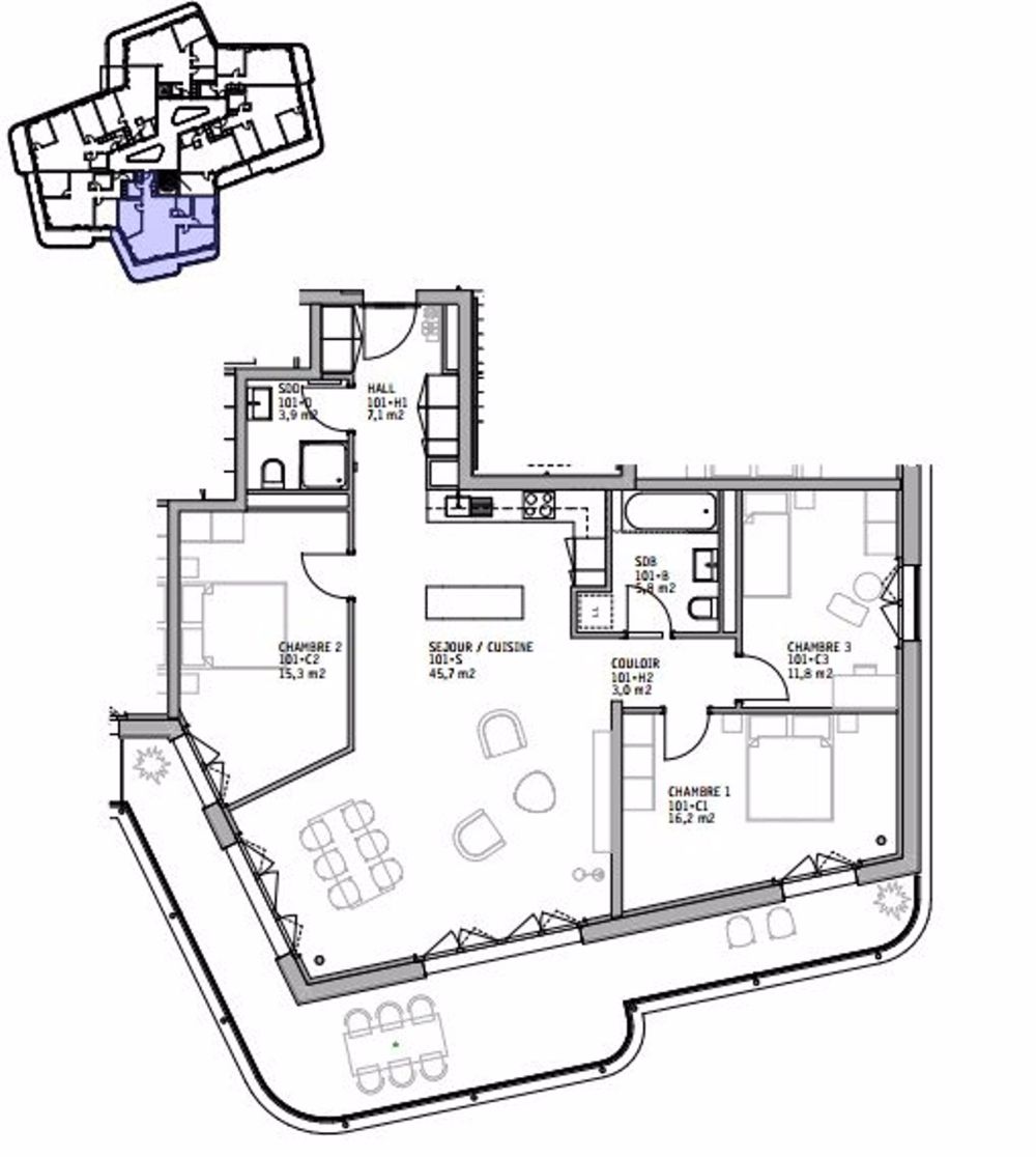 Habitation de 4.5 pièces au rez-de-chaussée - Plan logement