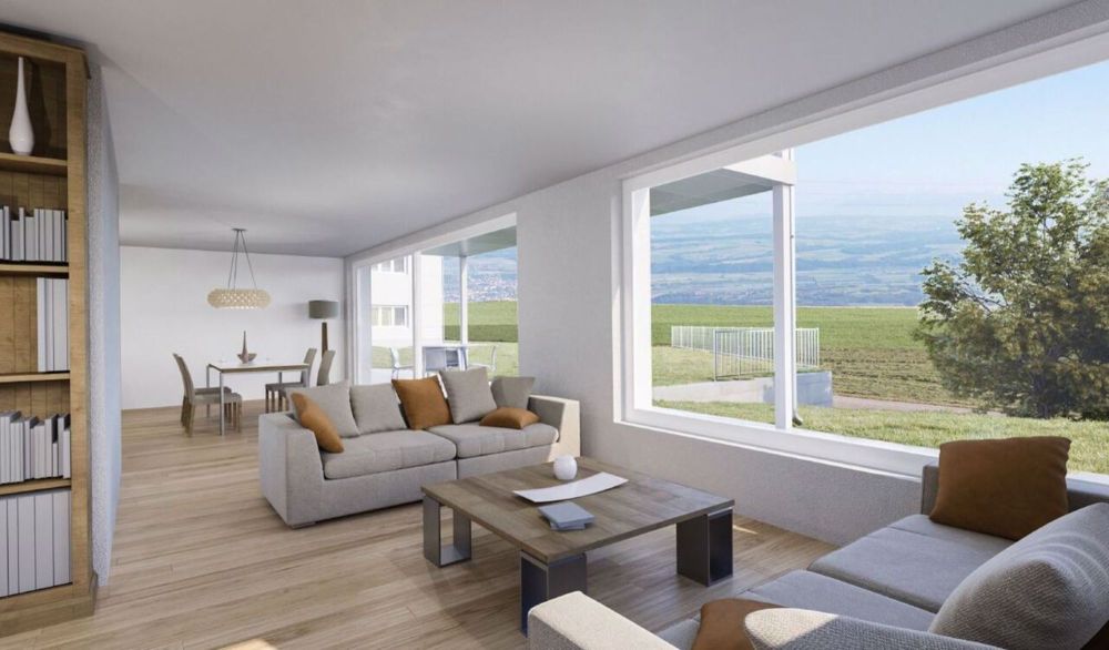 Neue 5.5-Zimmer-Wohnung im Erdgeschoss mit 1 Terrasse und 2 Gärten - Photo de synthèse