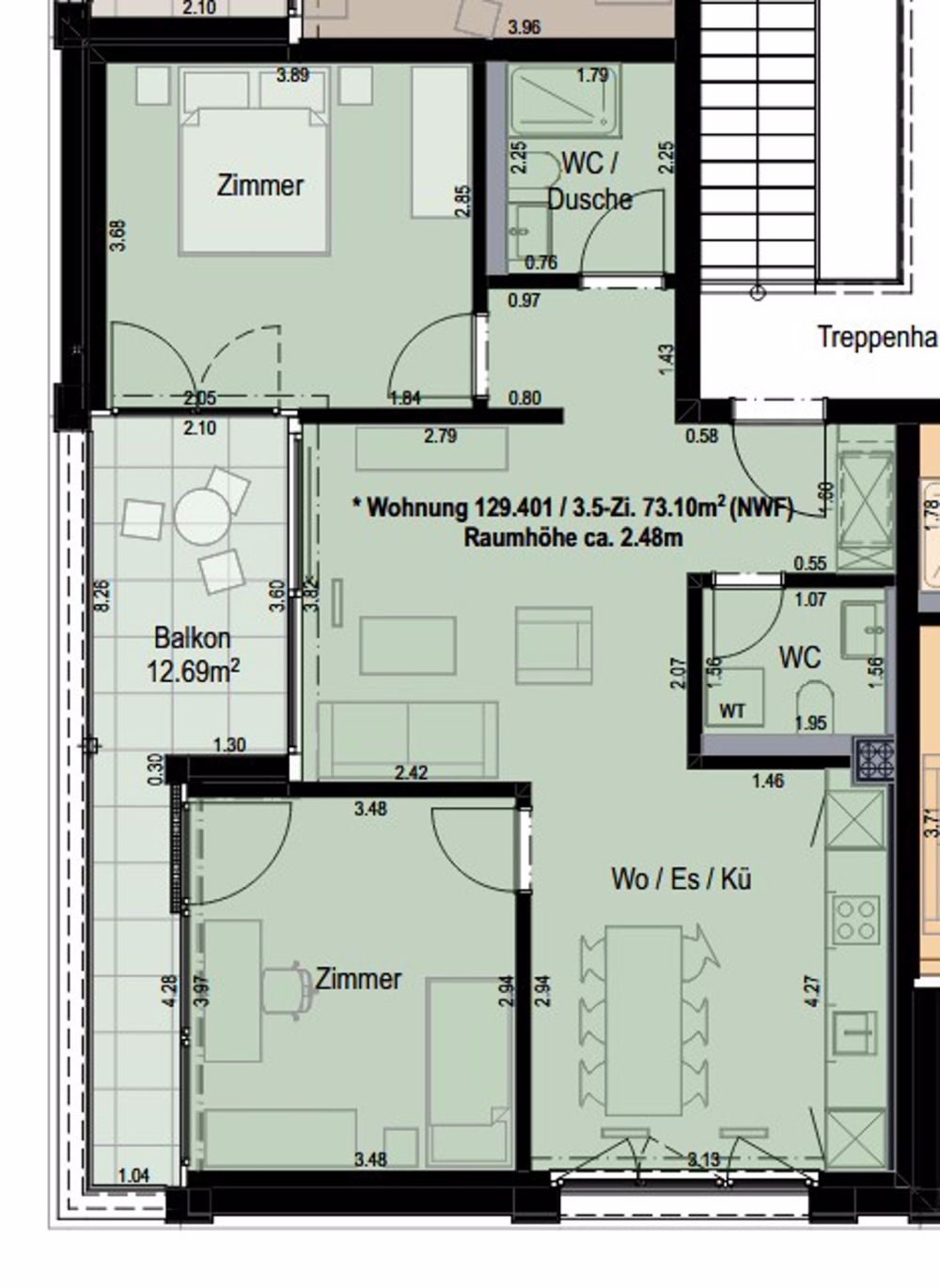 Moderne 3.5-Zimmer-Wohnung mit Balkon und Blick ins Grüne - Bild 8