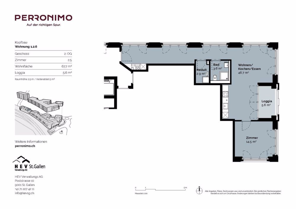 2.5-Zi. Wohnungen im Neubau "Perronimo" in Wil - Grundriss
