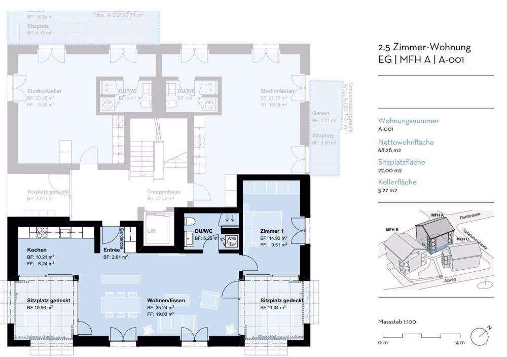 Erstbezug - 2.5-Zimmerwohnung mit Gartensitzplatz - Grundriss_A-001