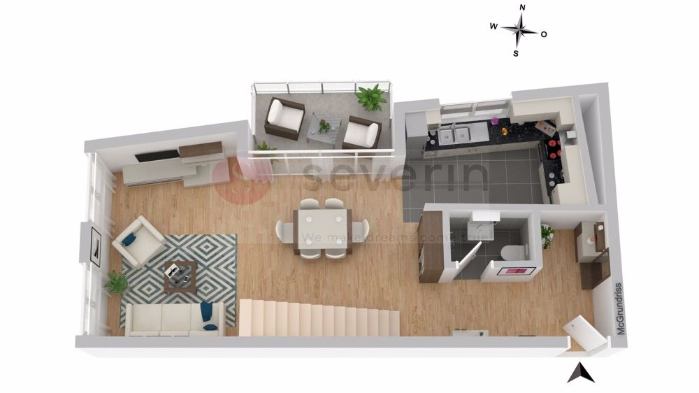 LANDHAUSIDYLLE RÜDLINGEN: 5 WOHNUNGEN 3.5/4.5 ZIMMER INKL TGPP. - 2 D ANSICHT; 1. OG