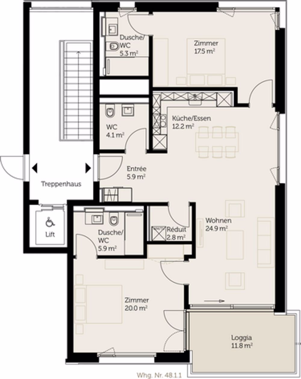 Moderne 3.5 Zimmer Neubauwohnung mit Weitblick - Grundriss