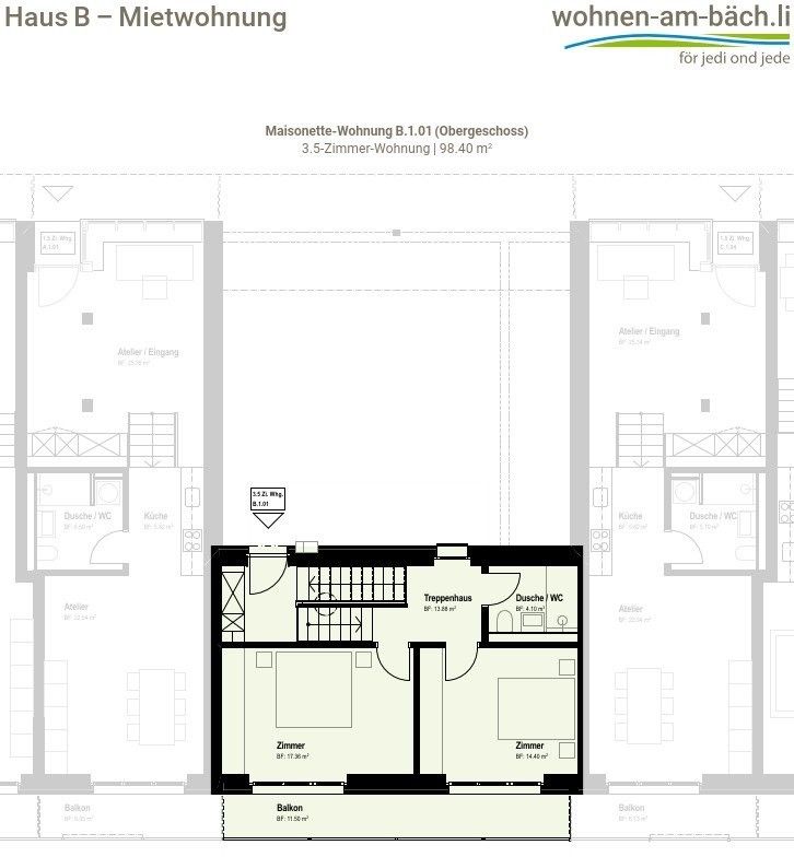 Neubau am Bächli - 3.5-Zimmerwohnung mit Stil - Grundriss B OG