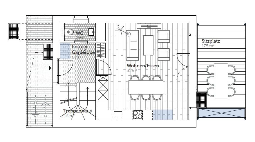 Erstbezug: 4.5 Zimmer-Reiheneinfamilienhäuser im Minergie-Standard - Grundrissplan Erdgeschoss