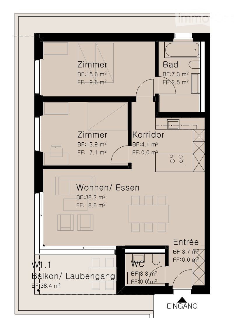 3.5 Zimmerwohnung im Ergeschoss, drei Seiten im Grünbereich - Bild 2