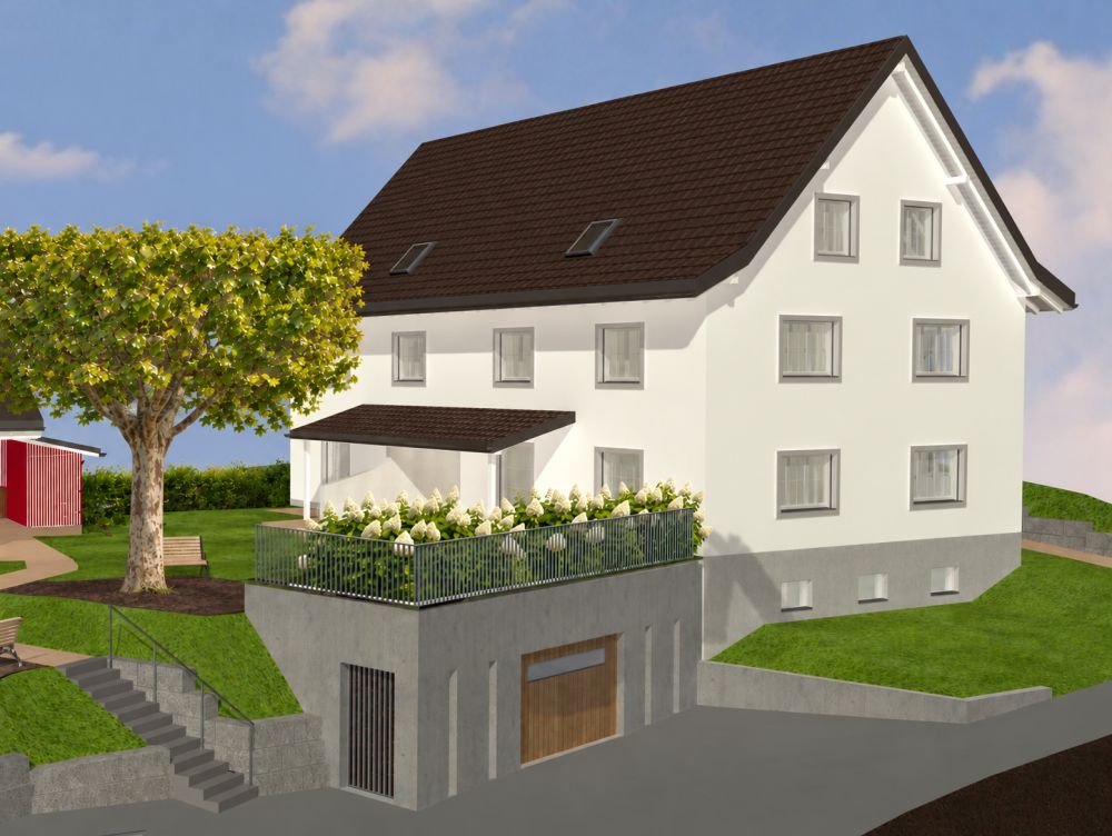 Modernes Reihenhaus in Hüntwangen – Neubau mit Terrasse und Garage - Aussenansicht – Symbolbild – Endausbau kann so aussehen