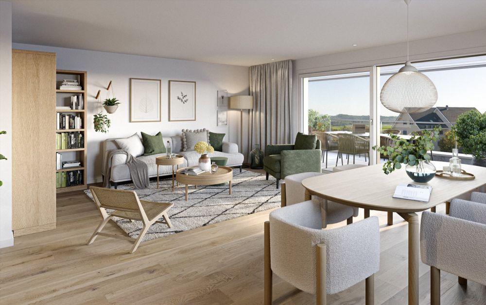 Moderne Neubauwohnung im Minergiestandard mit Waschturm - Wohnzimmer