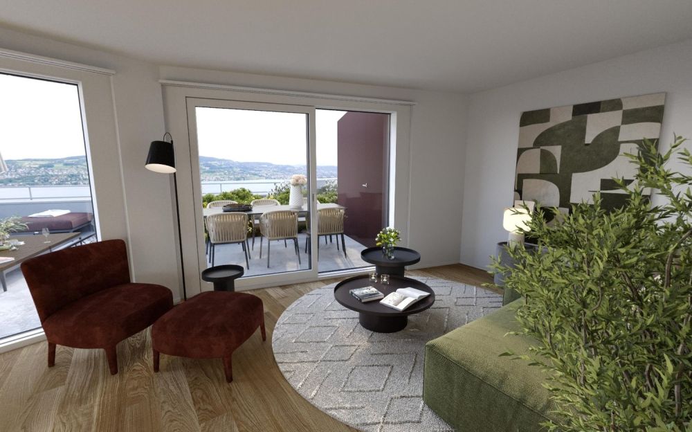 Neubau 3.5-Zimmer Attikawohnung mit Blick auf den Zürisee! - Wohnzimmer