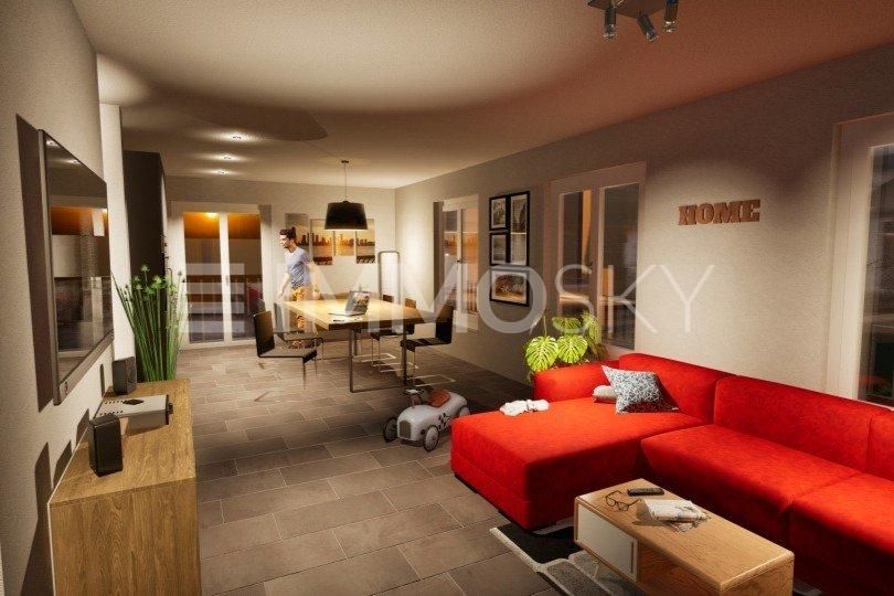 Modernes Wohnen im Neubau – hier entsteht Ihr neues Zuhause - Wohnbereich bei Nacht