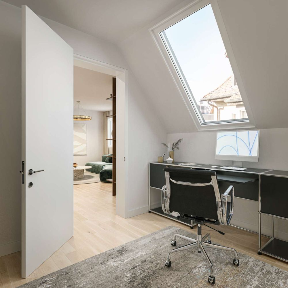 Wenige Schritte vom See - 3.5 Zimmer Dachwohnung mit grosser Terrasse zum Geniessen - OFFICE 25B33-Smeyers-HNG-Horneggstrasse-Zuerich_5OG