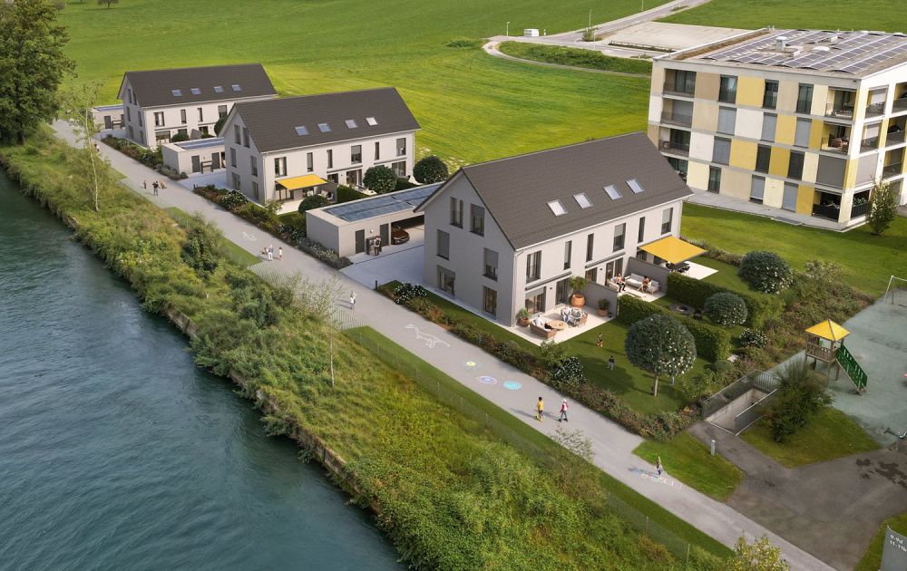 Ein neues Zuhause für Ihre Familie - Am idyllischen Reusskanal entstehen die neun 6-Zimmer-Häuser in Holzbauweise