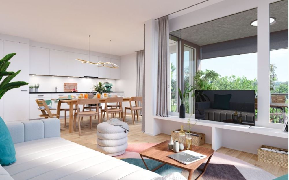 Top moderne Wohnung in hochwertigem Neubau "Allverte" in Allschwil - Wohnzimmer