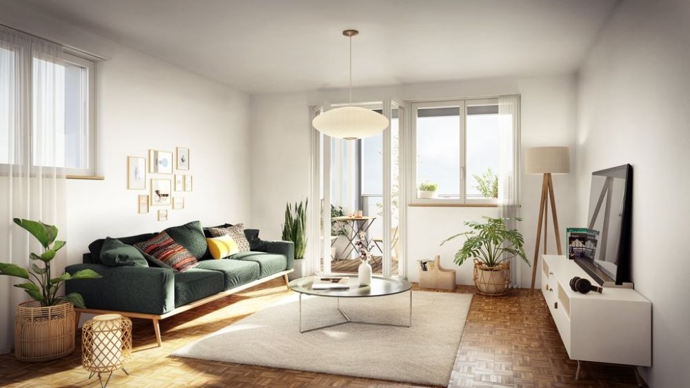 Totalsanierte 4 Zimmerwohnung mit grossem Balkon - Wohnzimmer Rendering