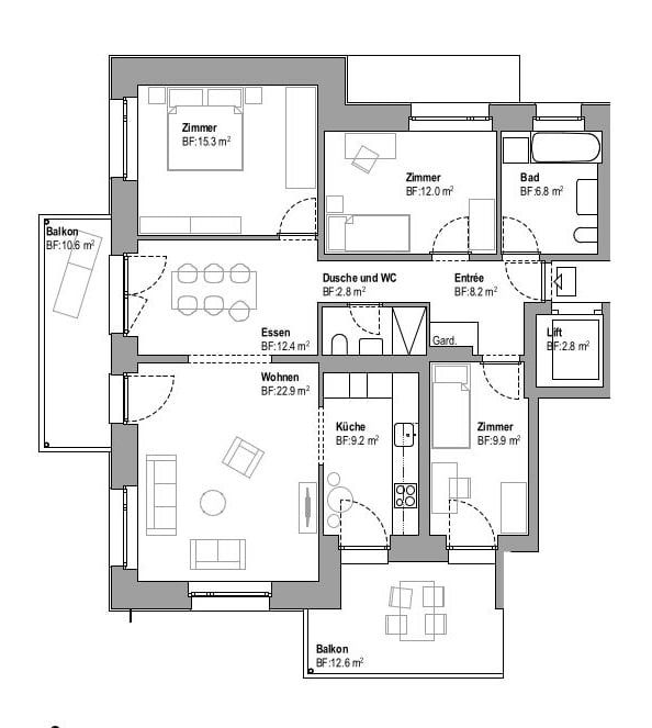 Erstvermietung nach Totalsanierung - 4.5 Zimmer-Wohnung - Grundriss