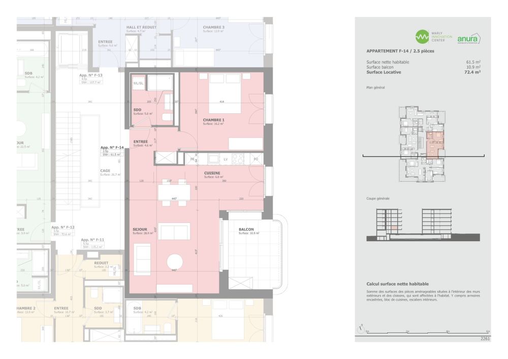 Appartement 2.5 pièces neuf à Marly ! - Plan F-14