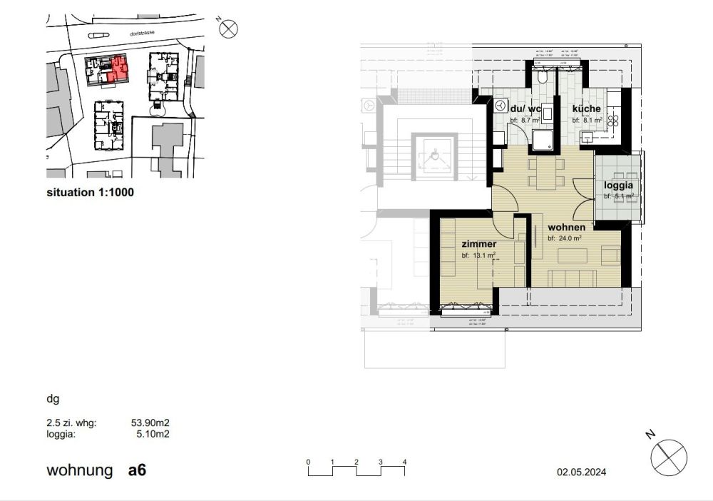 2 ½-Zimmerwohnung direkt am Bahnhof Rüti - Grundriss