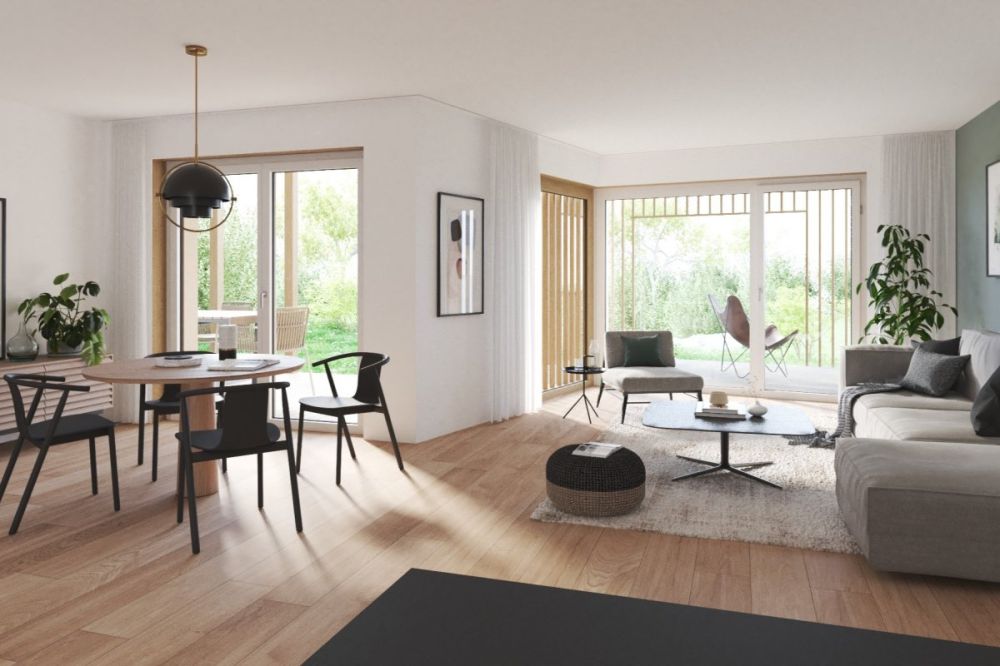 Neubau - ländlich, modern und idyllisch - Heller, eleganter Wohnbereich mit sonnigem Sitzplatz