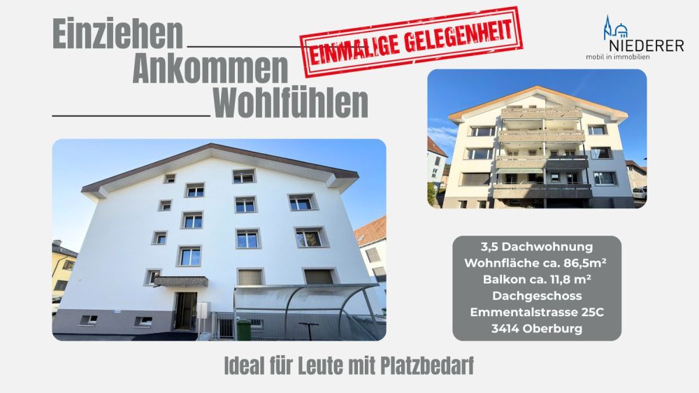 Einmalige Gelegenheit: Grosszügige 3,5 Zimmer Dachwohnung mit viel zusätzlichem Platz - Bild 1
