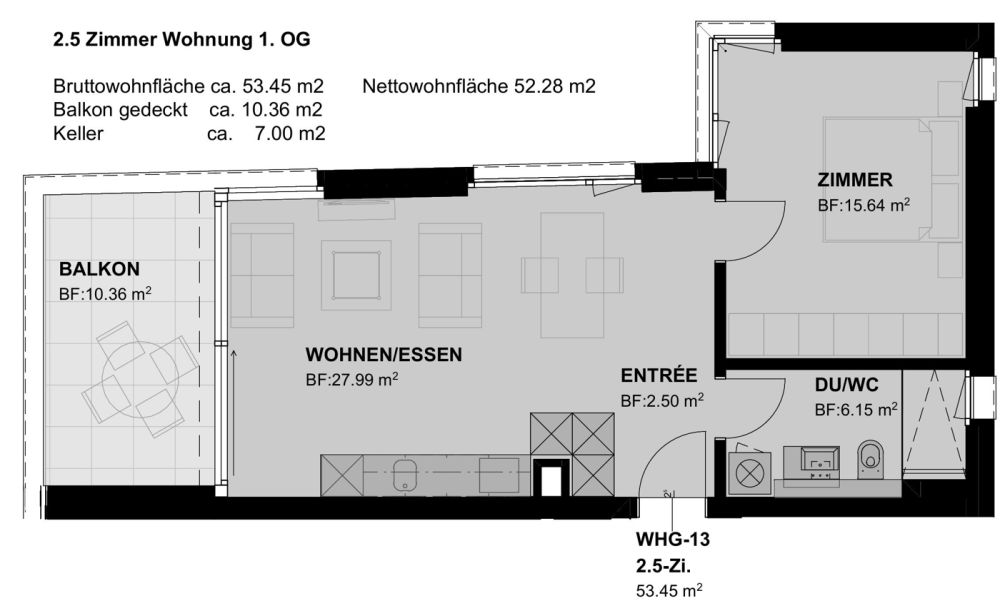 2.5 ZIMMERWOHNUNG 1. OBERGESCHOSS - Grundriss
