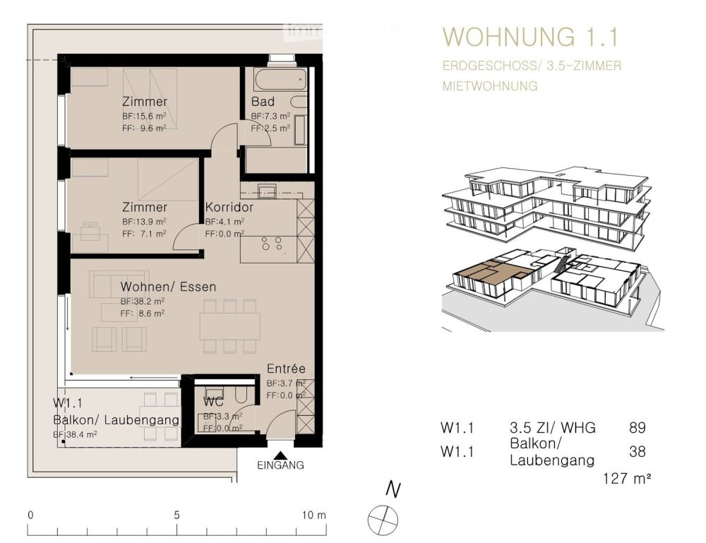 3.5 Zimmerwohnung im Ergeschoss, drei Seiten im Grünbereich - Bild 3