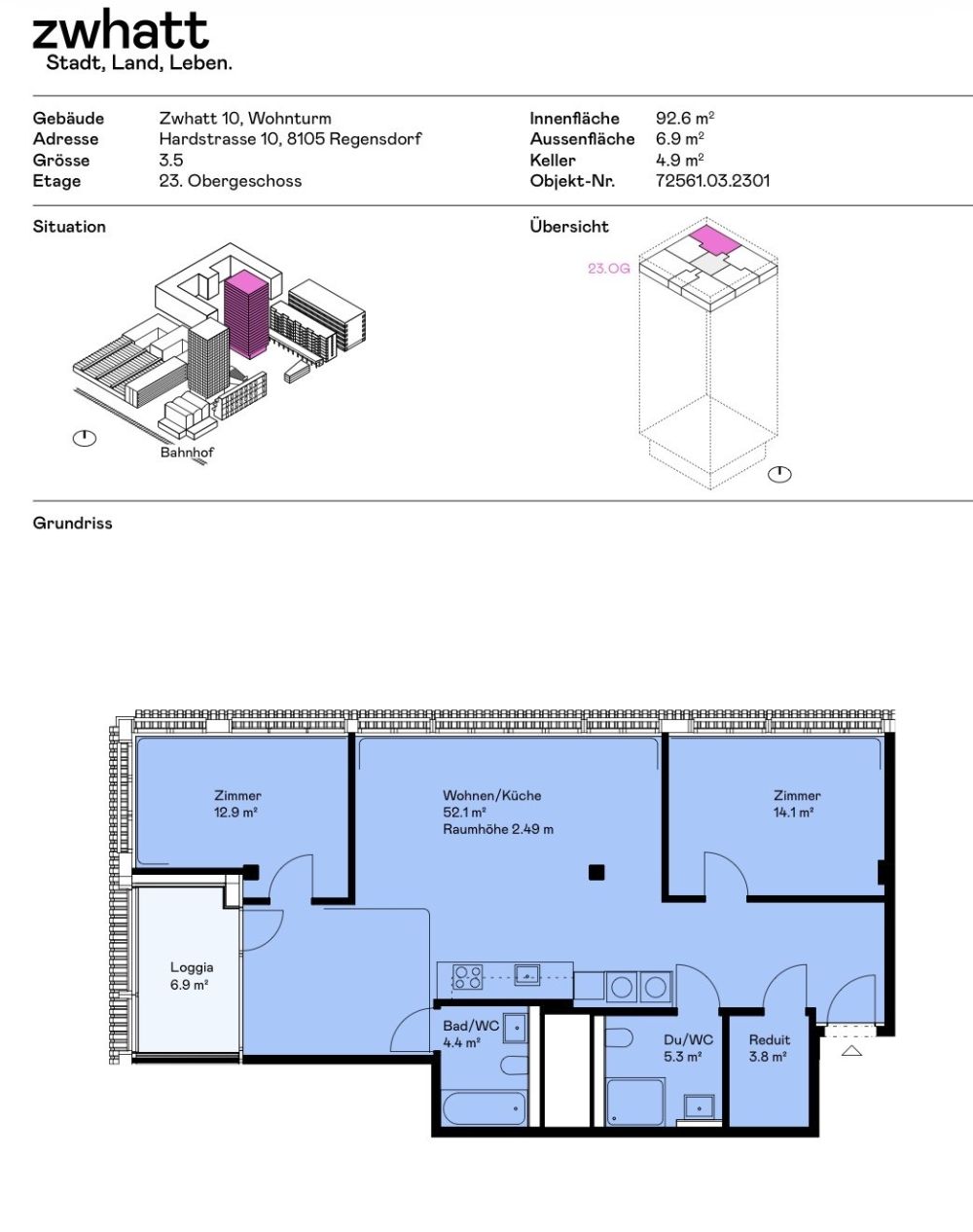 3.5 Zimmer-Wohnung auf 23. Etage beim Bahnhof Regensdorf mieten - Bild 12