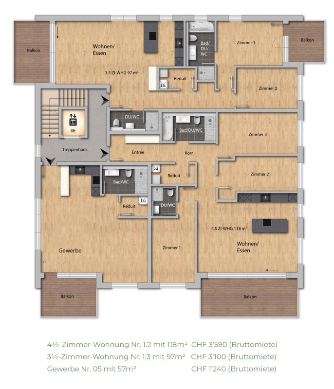 Upgrade your Living! 4½-Zimmer-Attikawohnung mit hohem Ausbaustandard und vielen Extras - Grundrissplan 1. Obergeschoss