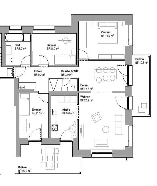 Erstvermietung nach Totalsanierung - 4.5 Zimmer-Wohnungen - Grundriss
