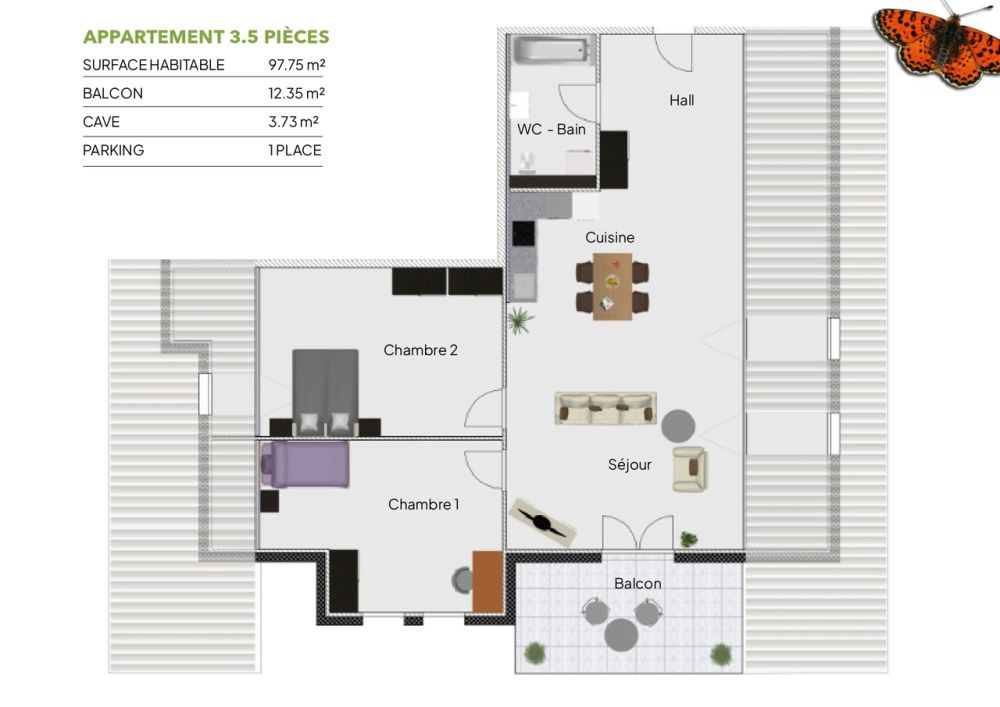CHARMANT 3 ½ PIECES NEUFS - plan