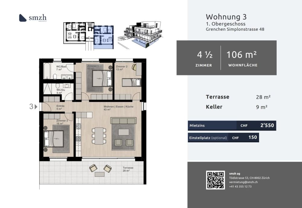 Moderne 4.5-Zi-Wohnung mit Terrasse in Grenchen - Bild 2