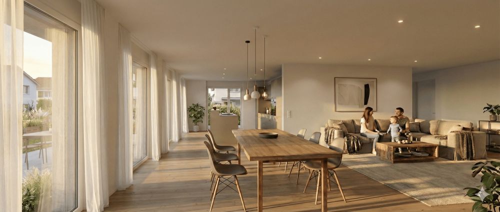 Erstvermietung moderne 3.5-Zimmer-Wohnung in Bachs - Visualisierung Wohnbereich