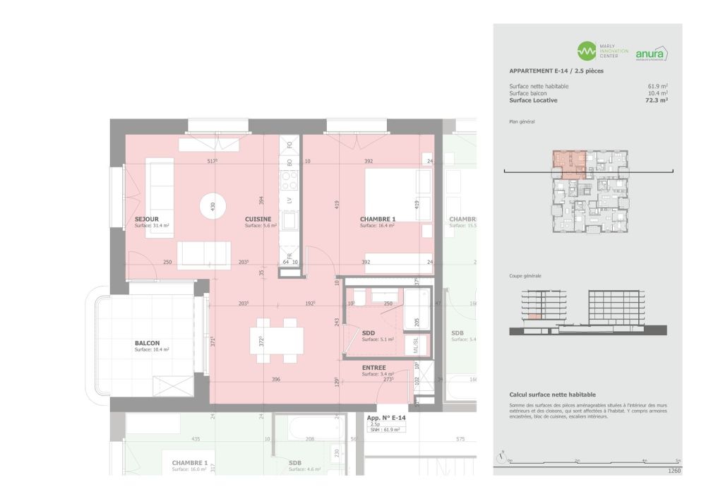 Appartements neufs de standing  2.5 pièces - Plan E-14