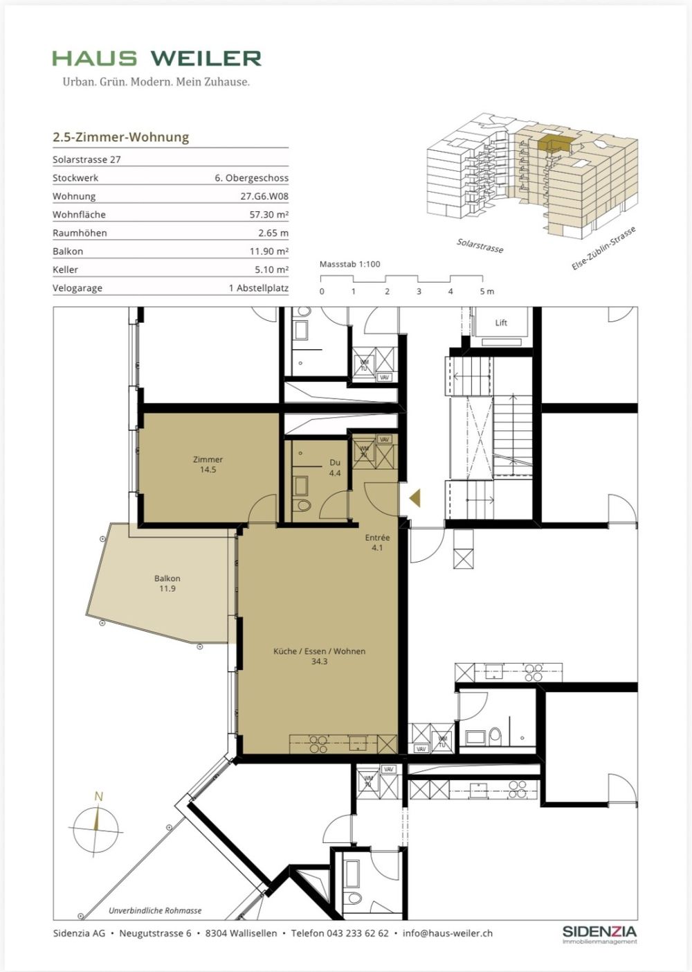 Moderne 2.5-Zimmer-Wohnung im 6. Stock mit Abendsonne – Winterthur Neuhegi - Bild 7