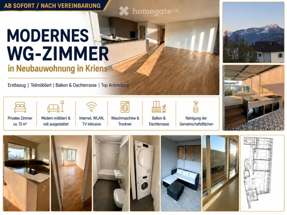 Modernes WG-Zimmer in Neubauwohnung in Luzern Süd - Bild 1
