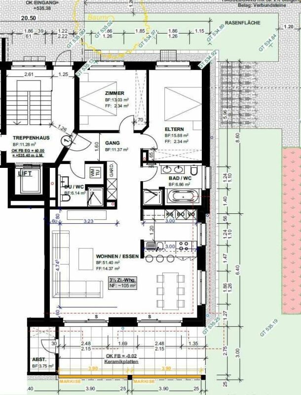 Zu vermieten 3½ Zi.-Erstbezugswohnung an der Käsernstrasse 9 in 8355 Aadorf - Erdgeschoss Wohnung 1