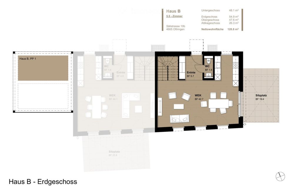 Modernes 5.5-Zimmer-Doppelhaus mit Attika-Terrasse und Garten – Neubau in Oftringen - Bild 12