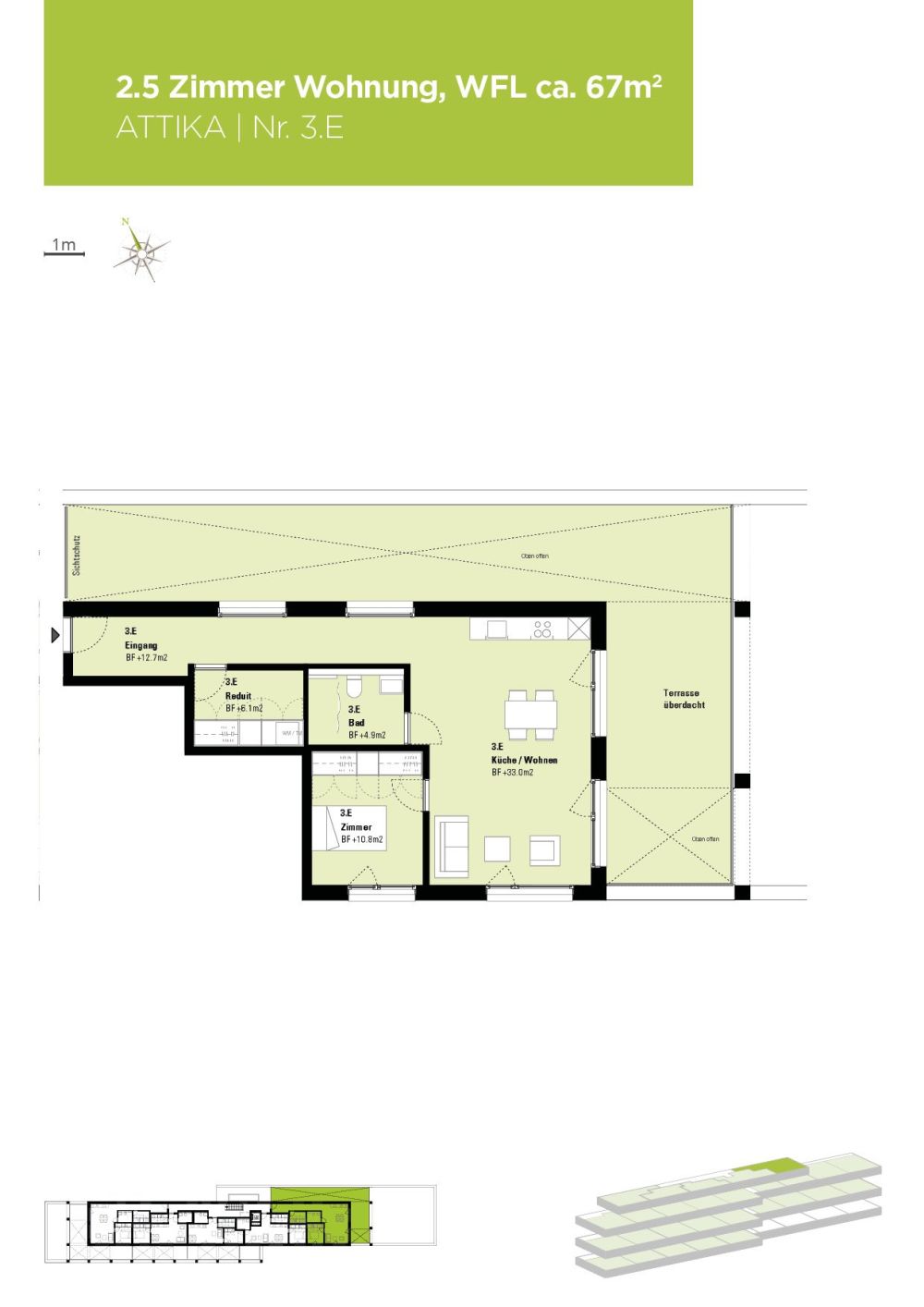 Alltersgerechte, helle 2.5 Attika-Wohnung - Grundriss Erlengold WHG 3E