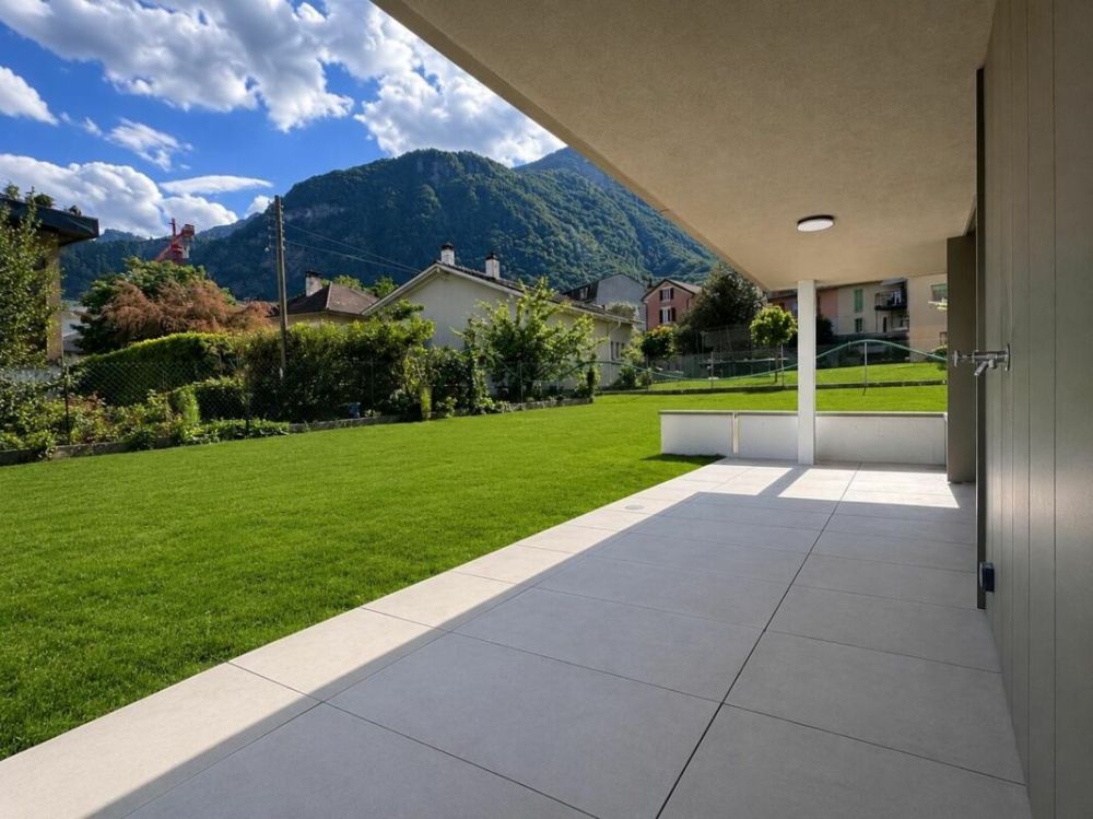 Appartement 3.5 pièces au coeur de Vouvry - Terrasse - finitions jardin par image virtuellement générée